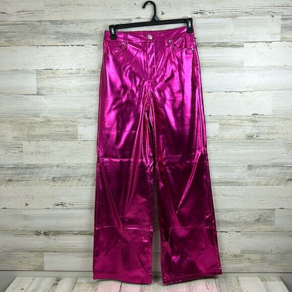 Blank NYC x Free People Women’s 28 Hot Pink Vegan Leather Wide Leg Pants NWT - Picture 1 of 10